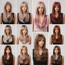 Shein gradient chemical fiber wig full head cover hot selling eight-character bangs medium and long straight hair factory in stock