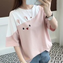 Summer Arrival Embroidered Rabbit Korean Color Matching T-shirt Student Top Loose Short Sleeve Women's Clothing One Piece Shop