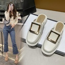 Square Buckle Half Slippers Women's Summer Fashionable Outer Wear Low Heel Buckle Square Lazy Sandals Women's Shoes