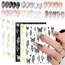 Laser Gold and Silver Liquid Butterfly Nail Art Sticker Japanese Sweet Simple Large Butterfly Transparent Plastic Nail Patch