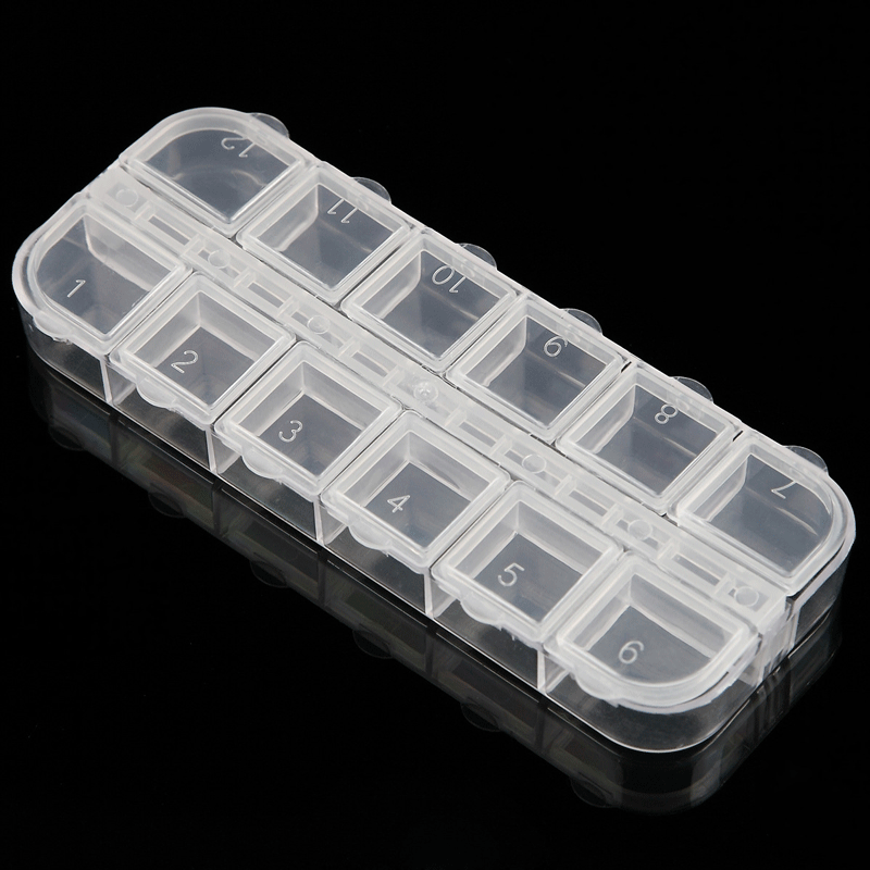 12 grid transparent plastic storage medicine box independent open lid jewelry nail art electronic original storage box