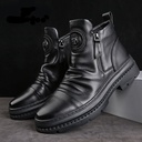 Men's Shoes Autumn and Winter Men's Martin Boots Thick Sole Heightened Leather Boots British All-match High-top Cotton Shoes Fleece Casual Shoes