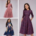 autumn and winter women's clothing A- line dress party retro small floral three-quarter sleeve round neck dress