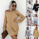 Shop Explosions Women's Autumn and Winter Dress Casual Shoulder Lantern Sleeve Knitted Sweater Dress