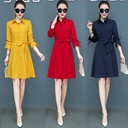 Autumn 2019 Spring Autumn Winter Women's Red Dress Yellow Women's Online Popular Autumn Fashion Long Sleeve Dress Trendy