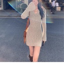 Fashionable sexy V-neck knitted dress women's autumn and winter long sleeve slim fit inner waist bottoming sheath skirt