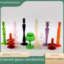 Factory Supply Creative European Retro Stained Glass Candle Holder Home Decorative Ornaments Background Swing Candle Holder