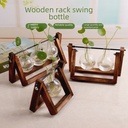 Swing Wooden Frame Hydroponic Plant Container Glass Crafts Vase Home Office Decorations Ornaments Green Rose Bottle