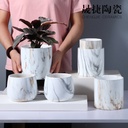 Creative Nordic ins Ceramic Flower Pot Cylindrical Marble Fleshy Green Rod Planted Bamboo Tray Flower Pot Ornaments