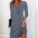 Independent Station Autumn Printed Mid-sleeve V-neck Mid-length Dress for Women