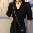 Spring and Summer Korean-style Dark Tight Waist Slimming Retro Small V-neck Chiffon Dress Fashion for Students