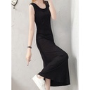 Modal Base Dress Women's Sleeveless Floor-length Dress Black Vest Strap A- line Long Dress