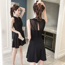 Sexy Little Black Dress Dress Summer Fake Two-piece Strap Chiffon Stitching Slimming Elegant A- line High Waist