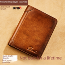 wallet men's leather RFID anti-theft brush vertical three-fold retro first layer cowhide wallet men's