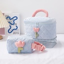 Corduroy Tulip Quilted Rhombic Cosmetic Bag ins Storage Bag Cute Girl's Heart Hand Portable Wash Bag