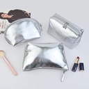 Korean-style Silver Soft Leather High-end Cosmetic Bag Three-piece Set Texture Waterproof Portable Small Objects Carry-on Makeup Storage Bag