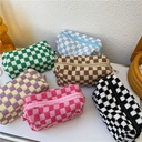 Korean ins Checkerboard Knitted Cosmetic Bag Contrast Color Wool Plaid Pencil Case Large Capacity Cosmetic Storage Bag