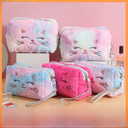 Korean version of cartoon plush wash small square bag colorful fluffy cat pvc cosmetic bag soft adorable zipper bag