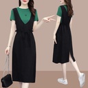 Fake Two-piece Strap Dress Fashion Casual Dress Women's Long Loose Slim European Station Summer