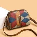 Color Matching Stitching All-match National Style Fashion Trend Double Zipper Shoulder Crossbody Change Mobile Phone Bag