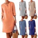 Spring Explosions Large Size Women's Cotton and Linen Round Neck Long Sleeve Dress