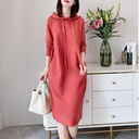 Spring and Autumn Elegant Long Slim-fit Slimming Solid Color Dress Loose Casual Long-sleeved Hooded Sweater Dress for Women