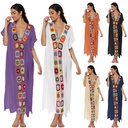 Women's Hand Hook Stitching Dress Split Sexy Long Dress Beach Cover 1900 Multicolor