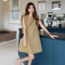 Dress women's pure color elegant meat-covering sleeveless A- line skirt ins small light mature style skirt fashion