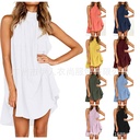 in stock style women's sexy women's summer beach party round neck pleated sleeveless pajamas