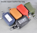 Fashion double zipper key bag top layer cowhide car key bag leather multi-purpose double key bag factory