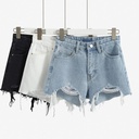 popular Summer ripped irregular frayed wide-leg shorts versatile casual high waist jeans women's clothing