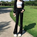 Black flared jeans for women spring high waist stretch slim slimming slightly pull mop pants all-matching
