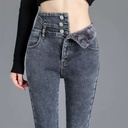High Waist Jeans Women's Autumn and Winter Slim Slim-Fit Stretch All-Match Fleece-Lined Women's Pencil Pants Trendy