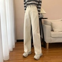 Korean style retro white jeans women's loose straight dad trousers slimming versatile wide leg pants