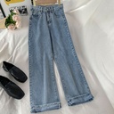 Generation hair straight jeans children spring and autumn retro design sense pants high waist loose wide leg pants