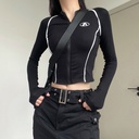 Street motorcycle style budding strip color matching zipper navel top hot girl letter printed slim-fit long-sleeved jacket jacket