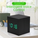 Fashion multi-function led wooden clock intelligent voice control mute wood grain black square lazy electronic alarm clock