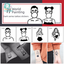 supply waterproof dark tattoo stickers bad girl tattoo stickers fun hand-painted lines Black and White tattoo