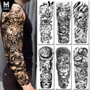 Full arm tattoo stickers factory spot Jesus Virgin crown lion waterproof tattoo stickers supply