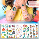 Glitter Tattoo Sticker Set Waterproof Sweat Animal Dinosaur Unicorn Cartoon Temporary Sticker Children Tattoo Sticker