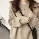 Crewneck Sweater Women's Autumn and Winter Loose Retro Lazy Style Solid Color Pullover Soft Waxy Thickened Knitted Sweater for Women