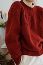 Korean Style Retro Hollow Red Sweater Women's Autumn and Winter Sense Niche Elegant Simple High-end Knitwear