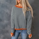 Shiying Contrast Color Trimmed Striped Shoulder Sweater Women's Loose All-match Long-sleeved Knitted Pullover Top for Women