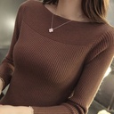 In stock off-neck sweater versatile short slim bottoming shirt women's long sleeve thread tight pullover sweater