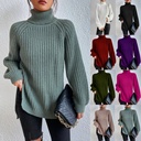 autumn and winter sweater long raglan sleeve high lapel split sweater dress women