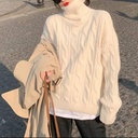 High Neck Soft Waxy Sweater Women's Autumn and Winter Loose Thick Twist Knitted Shirt Lazy Style Solid Color Base Shirt for Women