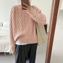 Candy Color Thickened Solid Color Twist Turtleneck Sweater Women's Autumn and Winter Sweet Age-reducing Loose Knitted Jacket Trendy