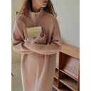 Half Zipper Over-the-Knee Knitted Dress Women's Autumn and Winter Lazy Style Loose Long-sleeved Sweater Base Midi Dress