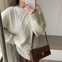 Round Neck Base Twist Sweater Women's Autumn and Winter Lazy Style Loose Gentle Outer Wear Knitted Shirt Top