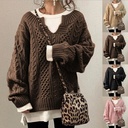 欧美亚马逊跨境新款毛衣女针织麻花纹毛衣休闲针织衫毛衣